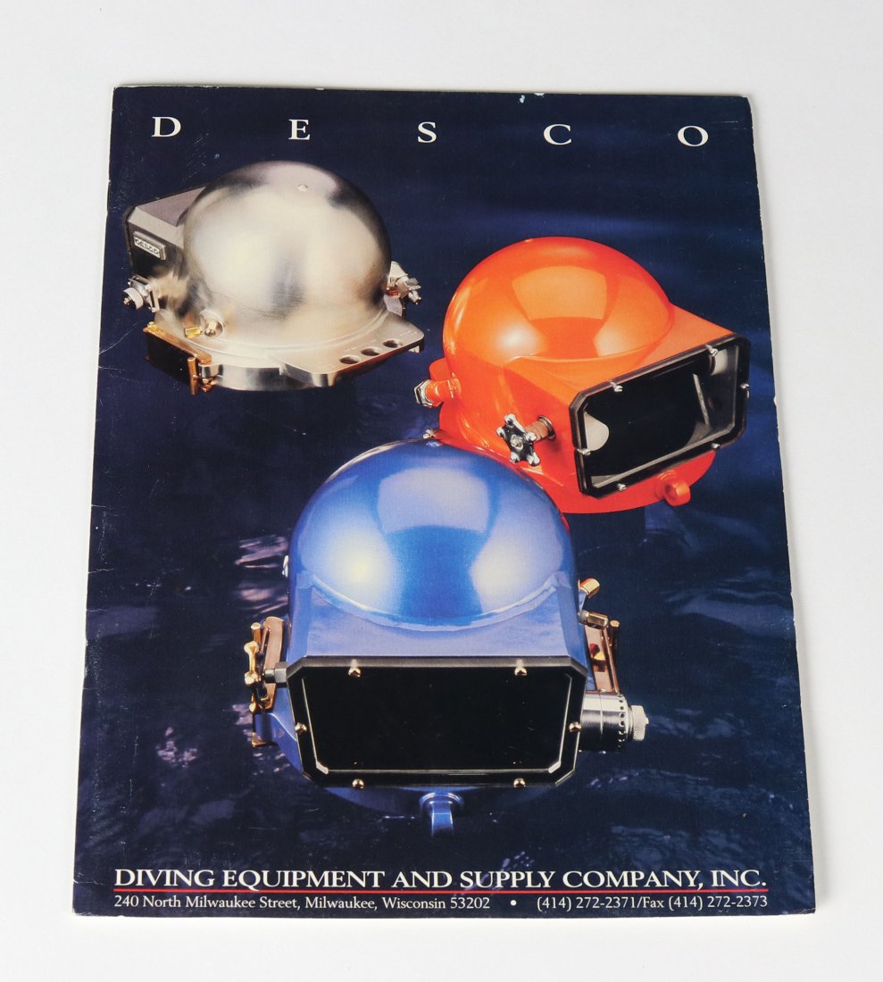 Original DESCO Diving Helmet & Parts Catalog 1997: Like new original Diving Equipment and Supply Company (DESCO) catalog from 1997. All pages intact detailing all the helmets, masks and related equipment the company offered at this time. Excellent ref