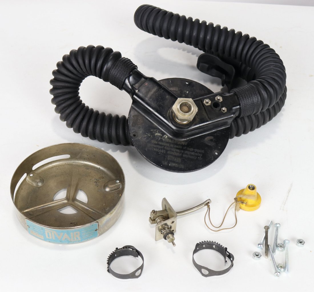 DIVAIR L.C. Arpin Co Double Hose Regulator Parts: DIVAIR double hose regulator parts lot. Condition of the rubber hose and mouthpiece can be seen in photos. Unit is untested and being sold as collectible. Do not use unless first checked by a professi