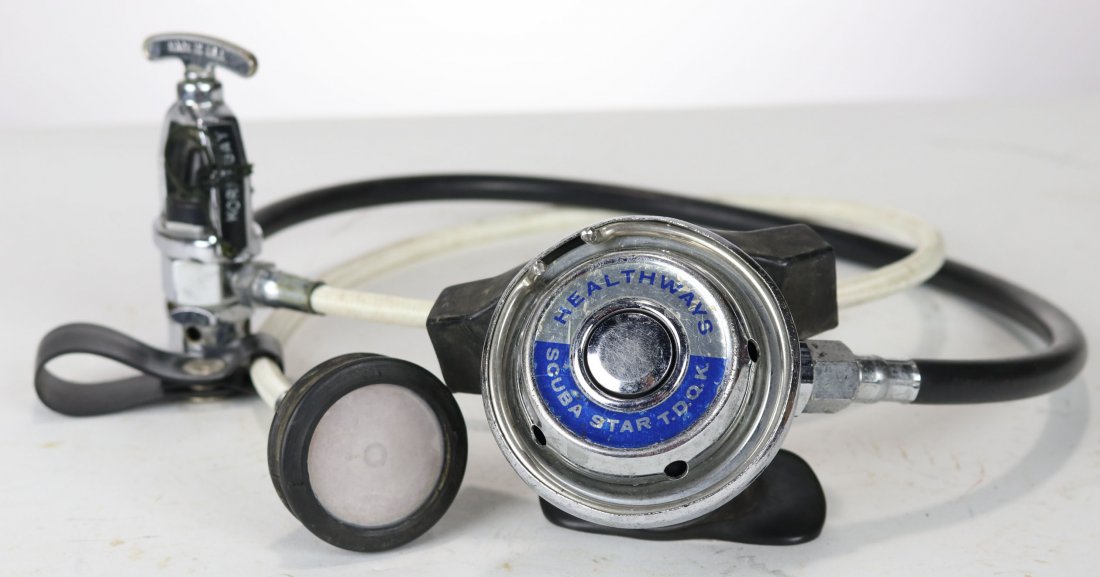 Healthways Scuba Star T.D.Q.K Regulator Circa 1970s: Healthways Scuba Star T.D.Q.K regulator. Condition of the rubber hose and mouthpiece can be seen in photos. Unit is untested and being sold as collectible. Do not use unless first checked by a profess