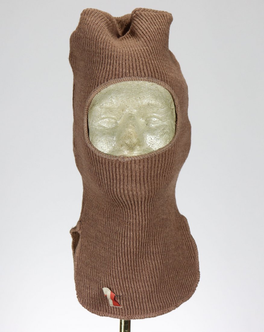 Russian / Soviet Divers Knit Full Face & Neck Hood: Excellent original knit full face and neck hood, used by Russian divers. Small remnant of a tag in what appears to be Russian is shown.