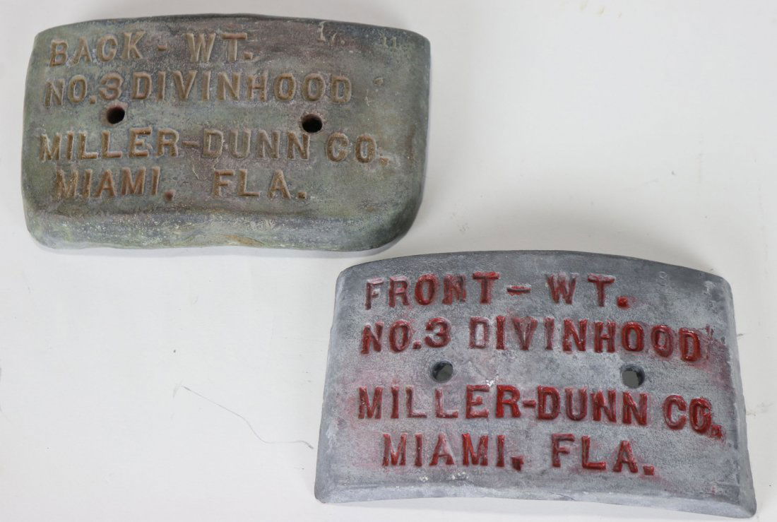 Miller Dunn Divinhood Style 3 Front & Back Weights: Is your Miller Dunn Style 3 Divinhood missing its weights? This is the correct front and back pair in ready to use condition. This set is new but looks and weighs exactly the same as the old ones.