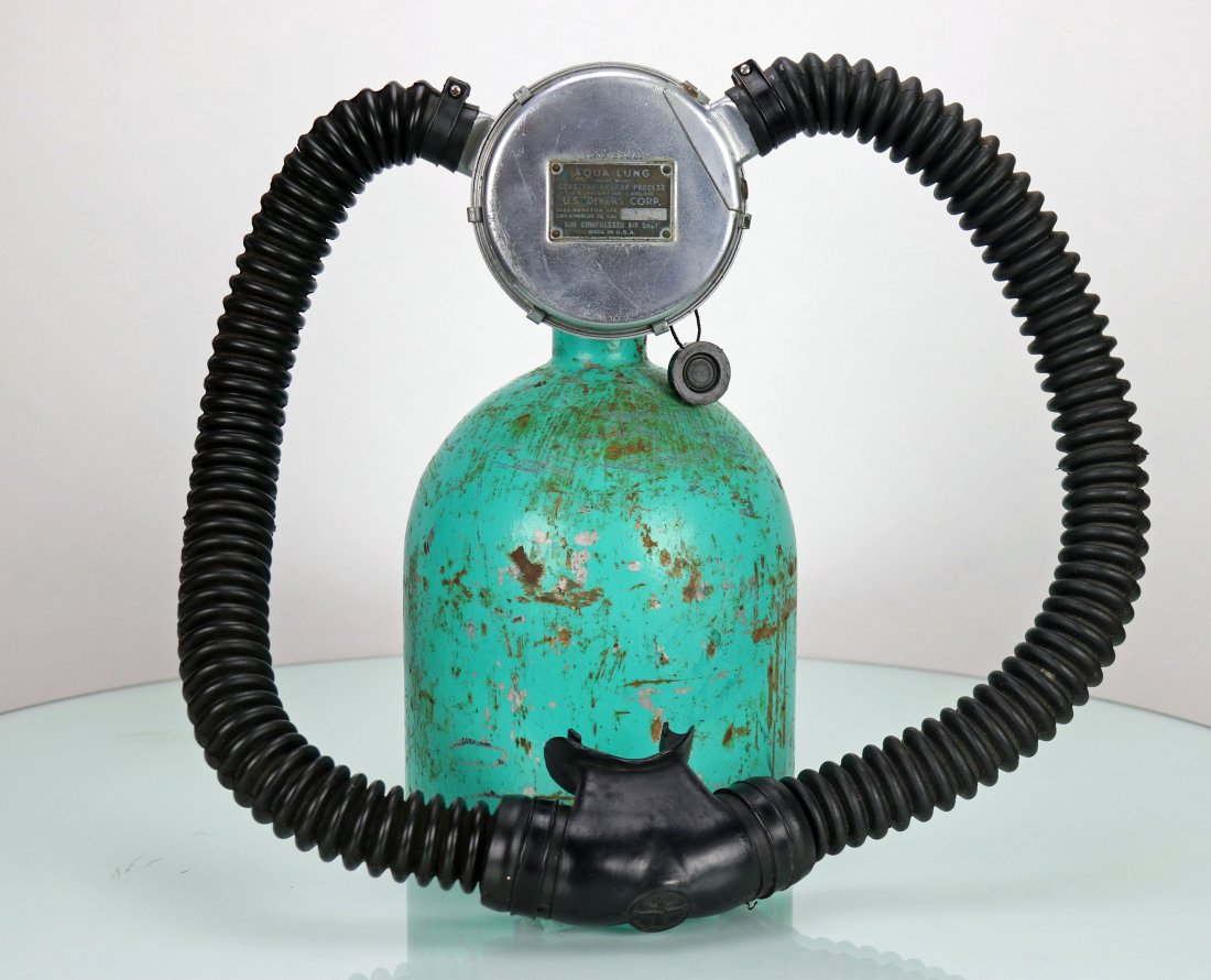 1954 US Divers Blue Broxton Ave Double Hose Regulator (1 of 5)