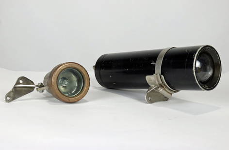 Vintage Diving Helmet Camera & Light Fits Kirby Morgan: Circa 1980s professional commercial diving helmet camera and light. Both pieces of equipment have a flange attached that allow for easy mounting to a Kirby Morgan Superlite or their band masks. Both