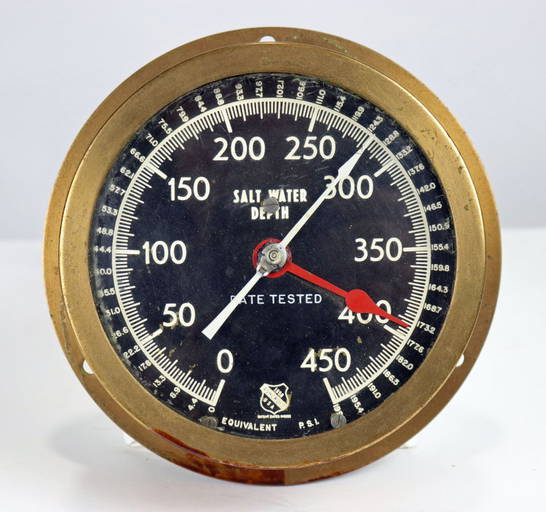 Vintage Brass Submarine Salt Water Depth Gauge
