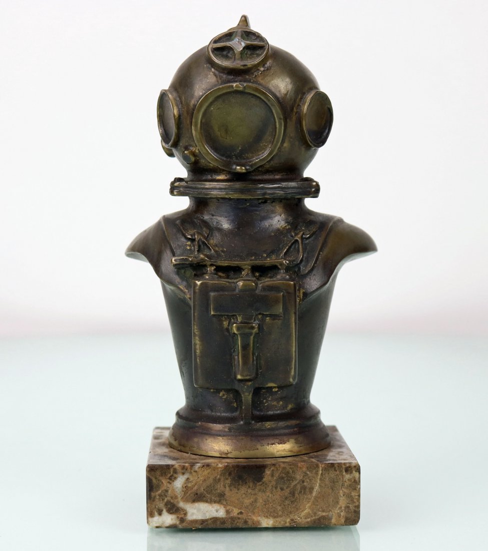 Solid Brass Draeger Diver Bust on Marble Base (1 of 5)