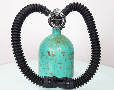 1960s Voit Swimaster Trieste R22 Double Hose Regulator: Excellent original AMF Voit Swimaster Trieste two stage double hose regulator. This R22 model was likely produced in late 1960s. Chrome body is in very good condition with some wear associated with us