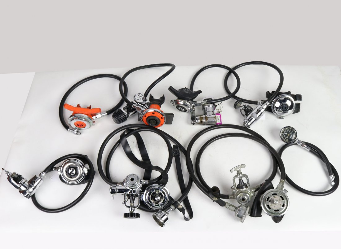Assortment Of Seven Single Hose Scuba Regulators + More (1 of 2)