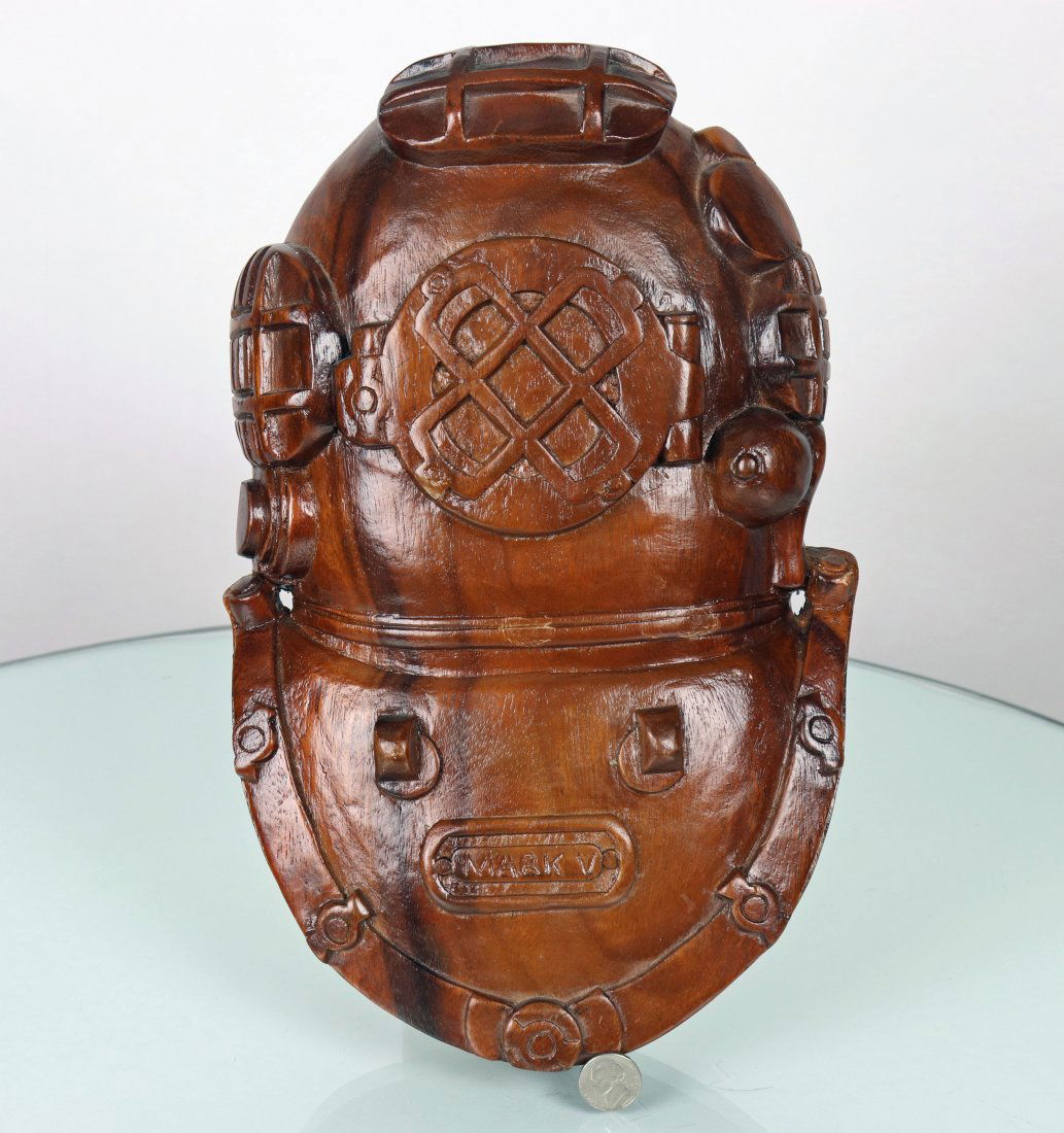Solid Wood USN Mark V Diving Helmet Plaque (1 of 3)