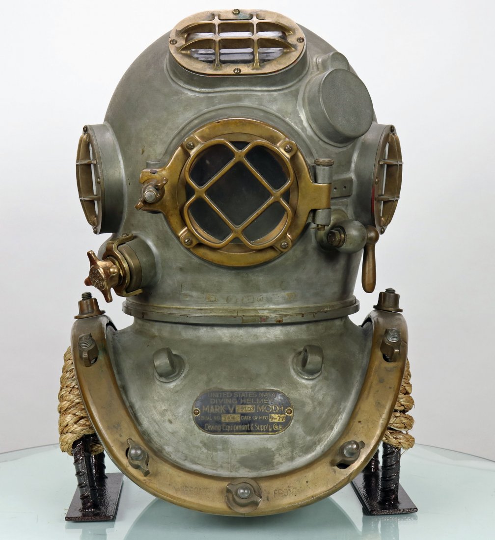 US Navy Mark V DESCO Diving Helmet Never Used!: The US Navy Mark V is arguably the most iconic helmet design ever made. Its style and history have made it one of the most popular helmets among collectors worldwide. The model was made for the US Nav