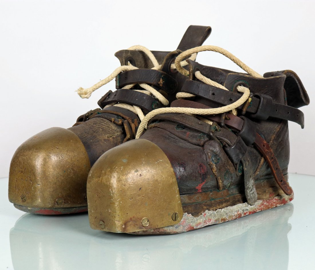 Heavyweight Leather Body Brass Toe & Lead Diving Boots: Pair of vintage divers shoes or boots in used condition. This style is referred to as Standard Pattern diving shoes in Morse catalogs throughout the years. While there are no manufactures stamps, thes