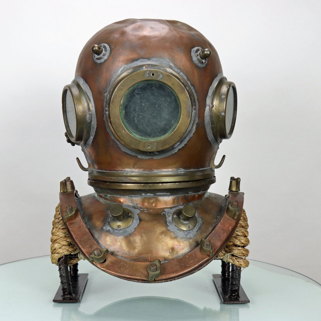 Chilean 3 Light 12 Bolt Antique Diving Helmet: This is a fairly unusual and interesting antique diving helmet made in the Republic of Chile. While we cannot place a firm date of manufacturer on this helmet, early to mid-20th Century is a good esti