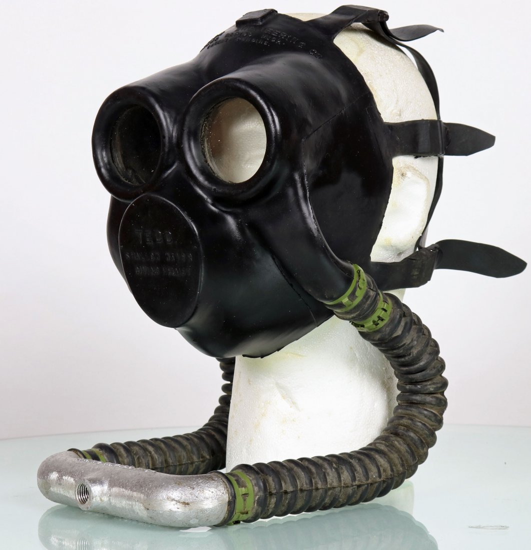 WWII Shallow Water Diving Helmet Mask w/ History: Made by Thompson Engineering Company during World War 2. This type of shallow water helmet or TECO mask was used in place of traditional shallow water copper & brass helmets. A mask like this was obvi