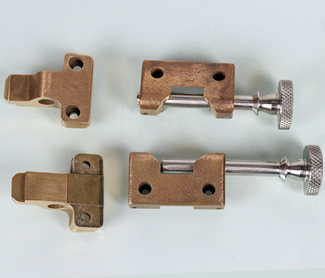 Mark 12 Diving Helmet Breech Ring Locking Pin Set: Brand new polished set of locking pins and female breech ring. In many cases these are bent up, this set is brand new. Perfect for restoration of a helmet!