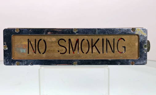 Vintage Metal Submarine Lighted No Smoking Sign: This is an original No Smoking sign out of a US submarine. The sign measures 10.5 inches long, 2.35 inches deep, and weighs over 2 pounds. Originally the sign was directly wired with a lightbulb insid