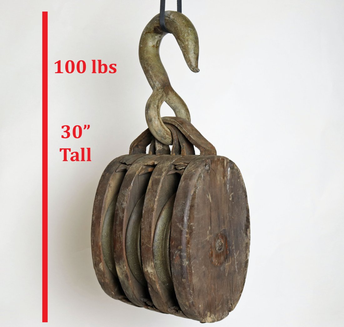 Very Large 100lbs Ships Wood & Brass Pulley (1 of 2)