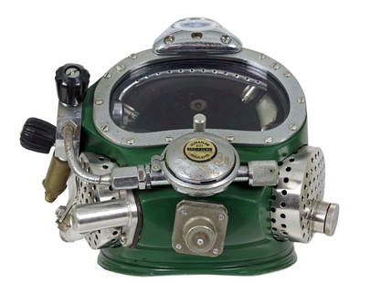 Rare Al Krasberg Kirby Morgan Helium Reclaim Diving Helmet: This is a fascinating a rarely found Al Krasberg helium reclamation diving helmet. During the 1970s Mr. Krasberg designed this system around a Kirby Morgan Superlite 17 helmet. The helmets were then b