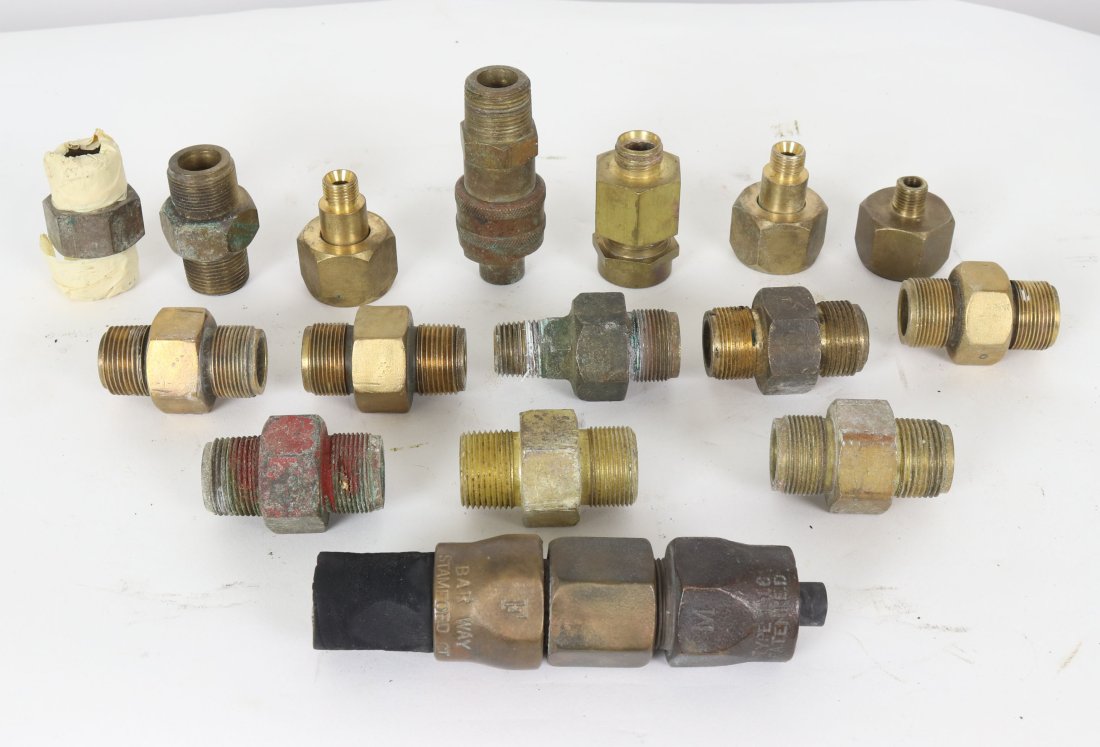 Grouping of 16 Divers Air Hose Brass Fittings (1 of 1)