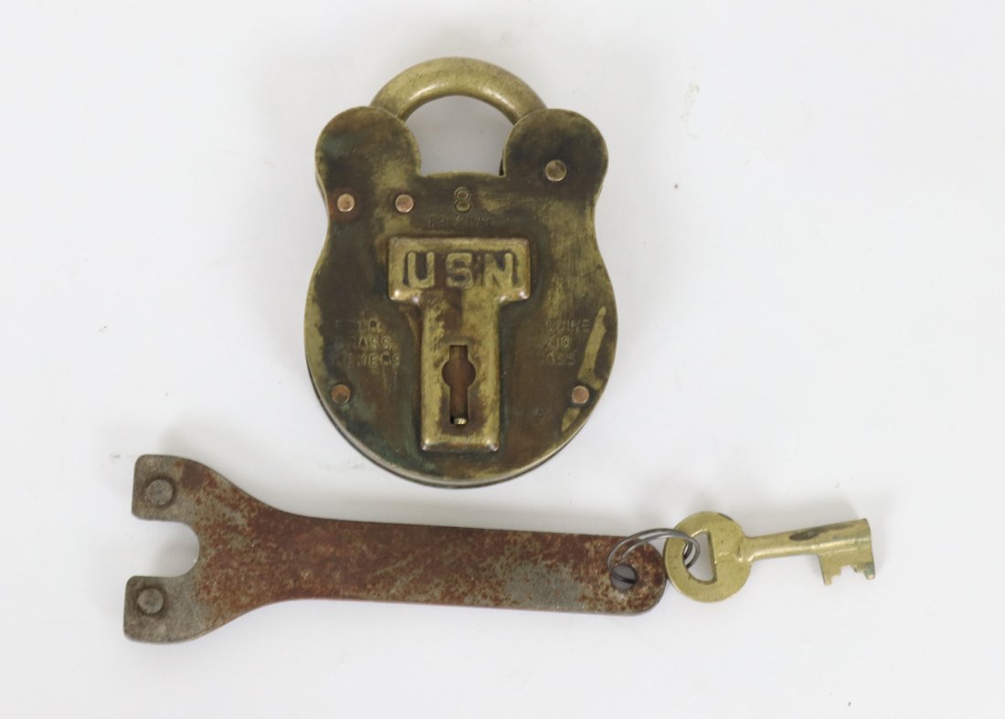 USN Solid Brass Federal Lock, Key, Comms Spanner (1 of 6)