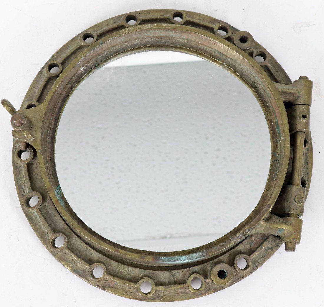Authentic Brass Ships Porthole With Mirror Installed (1 of 3)