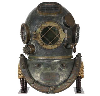 28th US Navy Mark V Diving Helmet Made A. Schrader Son 1917: The US Navy Mark V was first made in 1916 by the A.J. Morse & Son Co. Beginning in 1917 the A. Schraders Son Co. started production. Only a handful of examples exist from 1916 and 1917. By 1918 orders