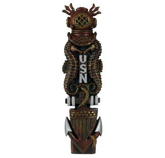 Incredible USN Diving Helmet Beer Tap Handle: This is possibly one of the coolest beer tap handles ever made! Standing approximately 11.75 inches tall, this handle features an impressive array of US Navy imagery. We are unsure what brand designed