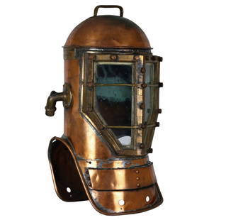 1920s Miller Dunn Divinhood Shallow Water Style 2 Diving Helmet: Regarded by many as the most desirable shallow water diving helmet ever produced is the Divinhood Style 2. This unique helmet was made by the Miller Dunn Company located in Miami, Florida. Miller Dunn