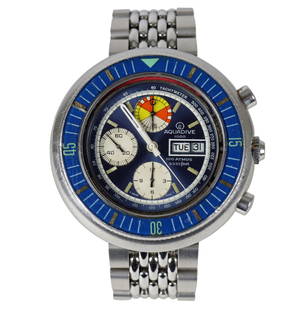 Aquadive 1000m Caribbean Triple Safe Chronograph Divers Watch 1970s: This is a freshly serviced and scarce 1970s Aquadive 1000 meter Caribbean chronograph divers watch. Unlike nearly all other dive watches sold in the 1960s and 1970s, Aquadive was only sold in dive sho