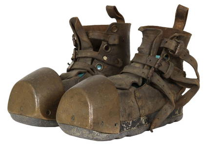 Siebe Gorman Brass & Lead Divers Boots: This is a pair of vintage divers boots made by the famed English company Siebe Gorman. These boots are in original unrestored condition. Each weighs approximately 18 pounds. The boots features a canva