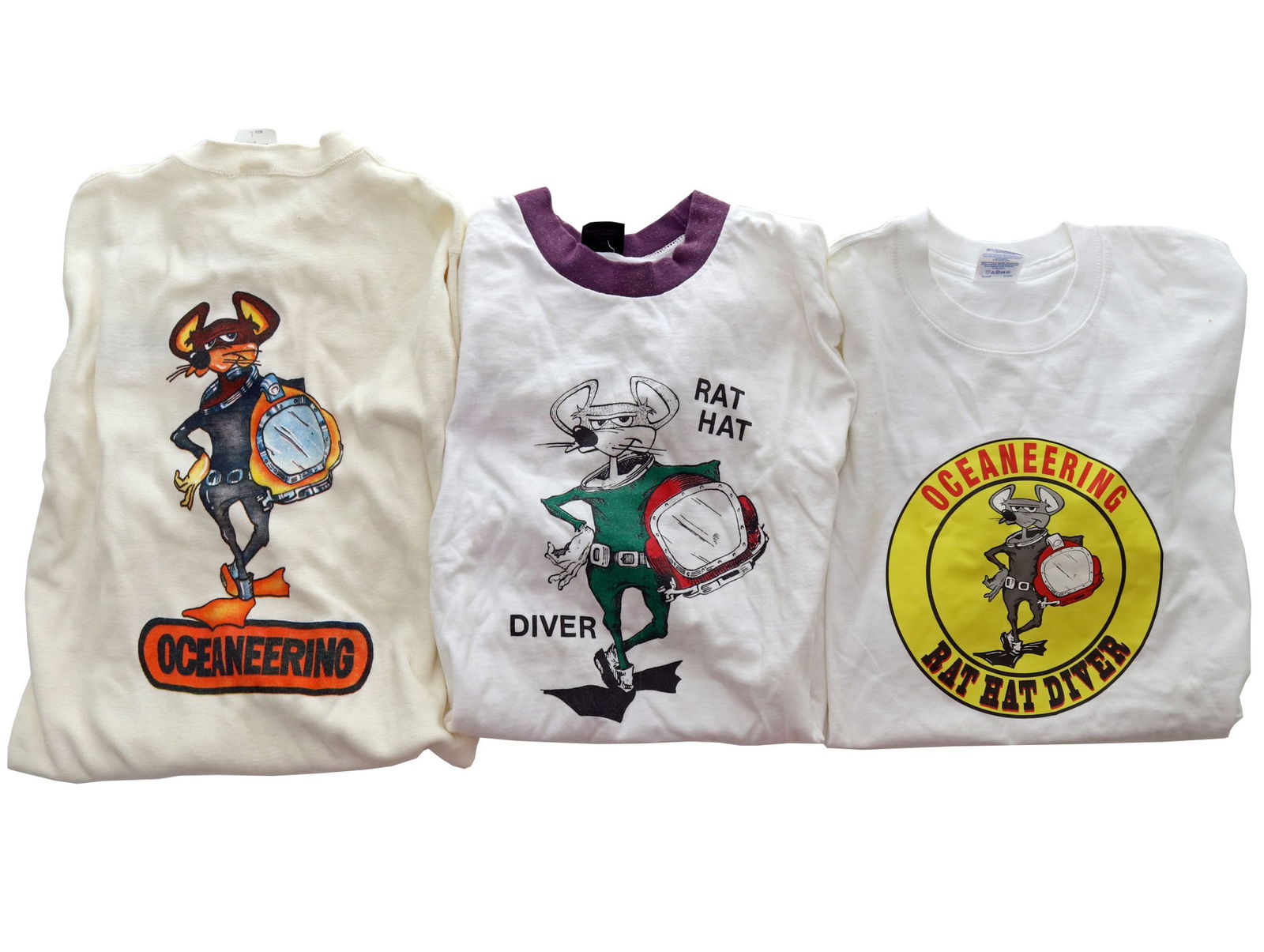 Three Vintage Oceaneering Rat Hat Diving Helmet Shirts (1 of 2)
