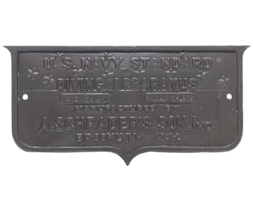 A Schrader's Son US Navy Diving Apparatus Plaque