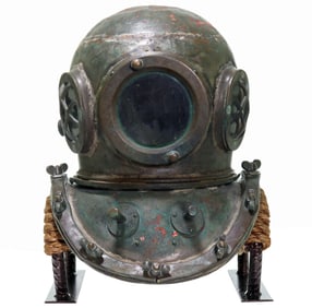 Asian Antique 3 Light 12 Bolt Copper & Brass Diving Helmet