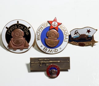 4 Russian Soviet Divers Pins Including Rare Sniper Diver Pin