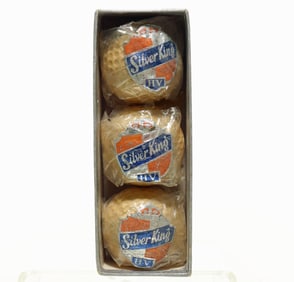 Three Silver King HV Golf Balls In Original Box 1930s