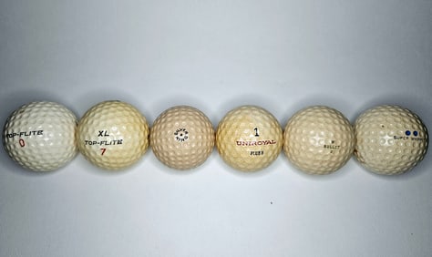 6 Vintage Golf Balls Top-Flite Silver King Uniroyal Bullet Whippet