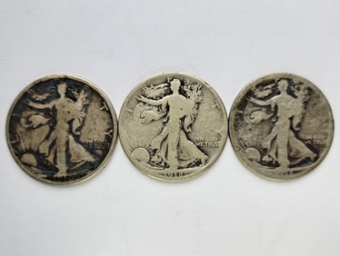 Walking Liberty Silver Half Dollars 1918-P 1918-D & 1918-S
