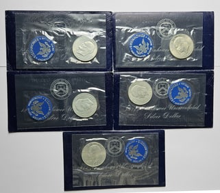 Five 1971 S Eisenhower 40% Silver Dollar US Mint Sets