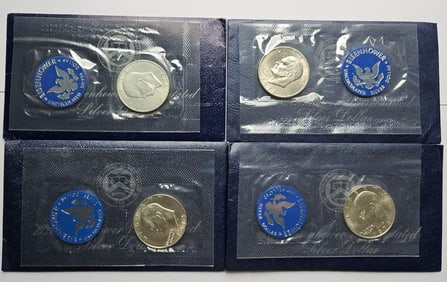 Four 1971, 1972, 1973, 1974 S Eisenhower 40% Silver Dollar US Mint Sets