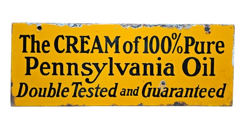 Oilzum Cream of 100% Pure Pennsylvania Oil Porcelain Sign