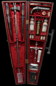 Incredible 19th Vampire Hunting / Defense Kit In Wood Coffin Travel Case