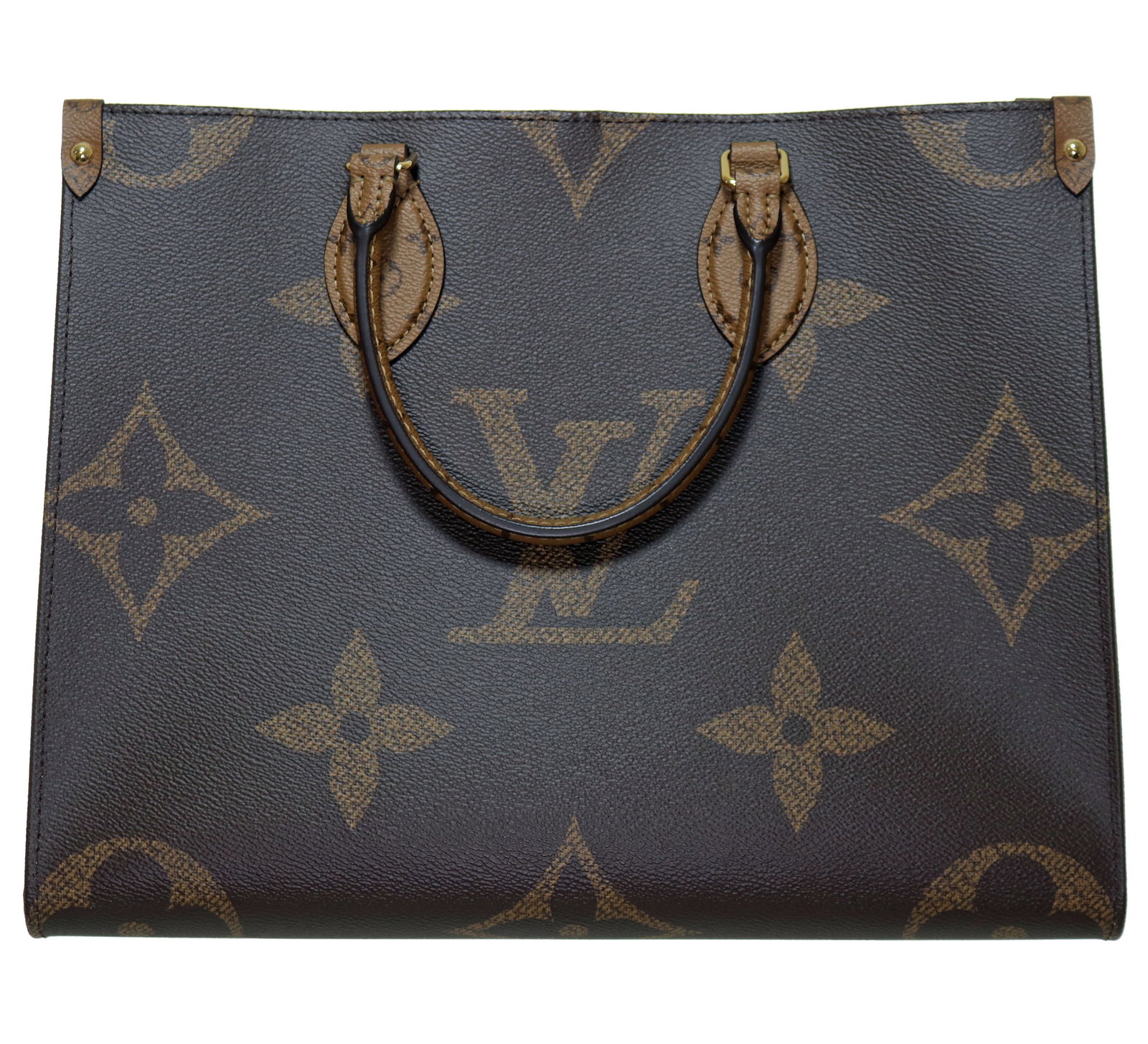 Louis Vuitton OnTheGo MM Canvas Purse (M45321): Versatile Louis Vuitton OnTheGo MM, featuring the iconic bold Monogram Giant canvas on one side and the stunning Monogram Reverse pattern on the other. Expertly crafted from coated canvas with luxurio