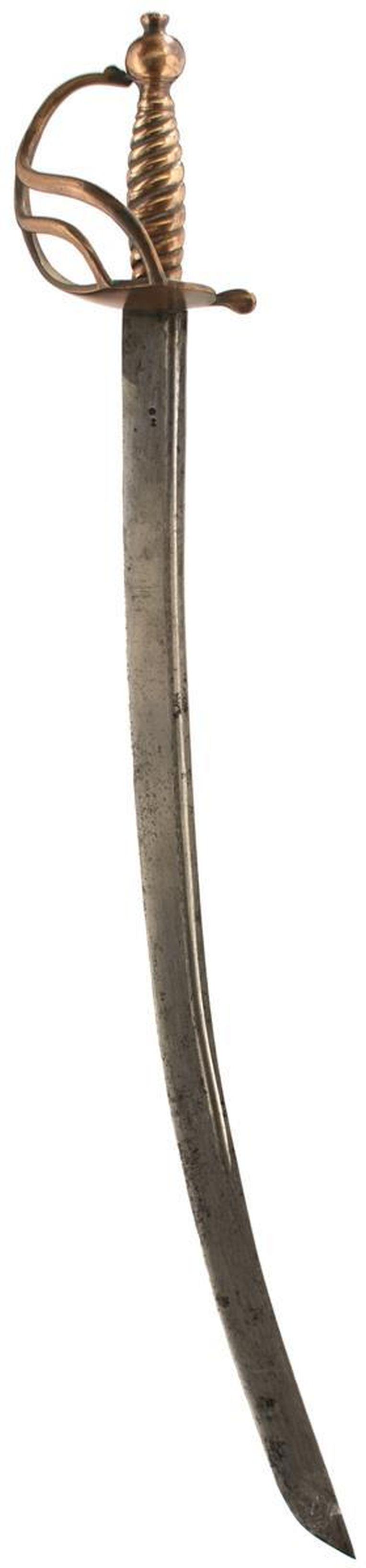 AN 18TH CENTURY BRASS HILTED MILITIA TYPE HANGER, 62cm (1 of 6)