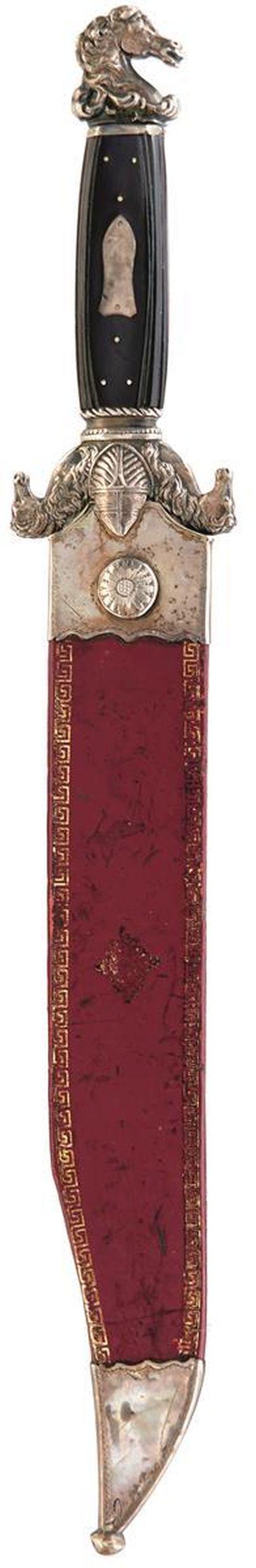A MAGNIFICENT AND LARGE EXHIBITION QUALITY BOWIE KNIFE,: A MAGNIFICENT AND LARGE EXHIBITION QUALITY BOWIE KNIFE, 35.5cm clipped back blade stamped MANSON SHEFFIELD at the forte and with the UNION handshake emblem, white metal mounted hilt, the crossguard co