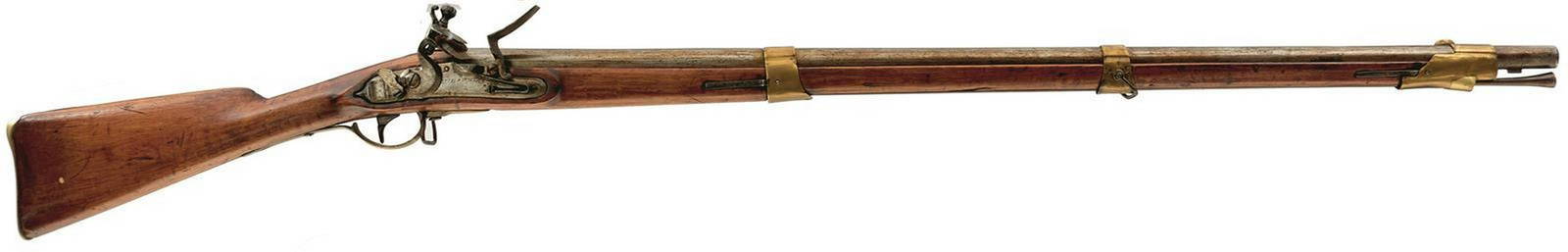 AN 18TH CENTURY .750 CALIBRE POTSDAM SERVICE MUSKET,: AN 18TH CENTURY .750 CALIBRE POTSDAM SERVICE MUSKET, 41inch sighted barrel, stepped doglock marked POTSDAM, full stocked with regulation brass mounts, steel ramrod.