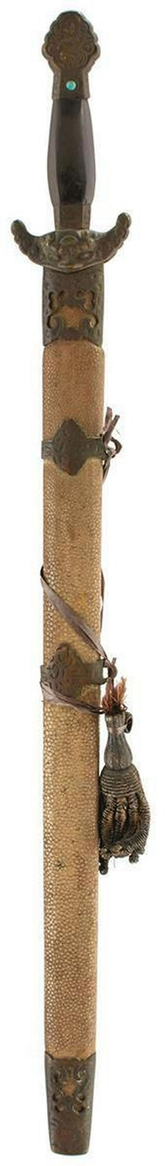 A 19TH CENTURY CHINESE JIAN OR SHORT SWORD, 45cm (1 of 8)