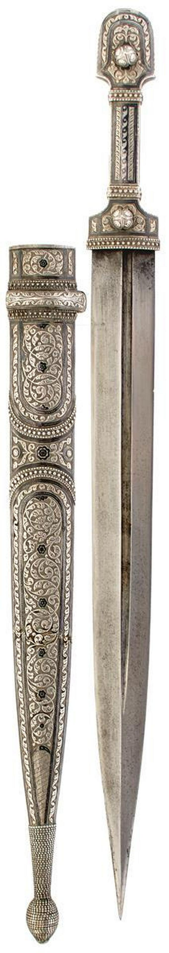 A SILVER NIELLO CAUCASIAN KINDJAL, 36.5cm blade with (1 of 12)