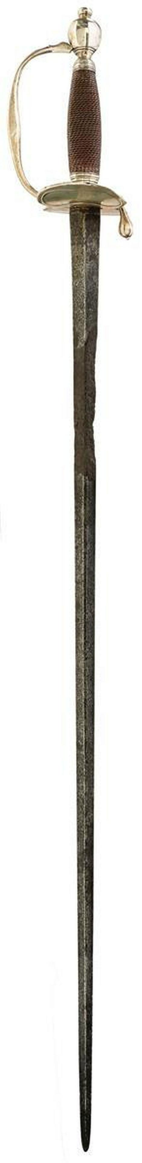 AN 18TH CENTURY SILVER HILTED ENGLISH OFFICER'S SWORD, (1 of 17)