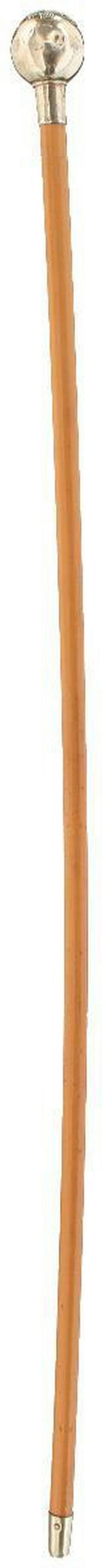 AN OFFICER'S SWAGGER STICK OF THE ROYAL SCOTS,: AN OFFICER'S SWAGGER STICK OF THE ROYAL SCOTS, characteristic pale wood haft with white metal mounts, the spherical pommel decorated with the regimental title and badge.