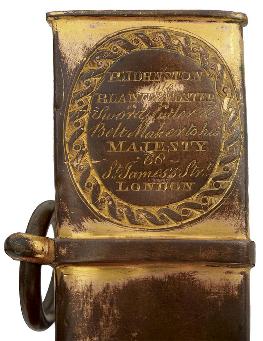 TWO SETS OF GEORGIAN OFFICER'S SWORD MOUNTS, each comprising locket, hanger and chape, one set by: TWO SETS OF GEORGIAN OFFICER'S SWORD MOUNTS, each comprising locket, hanger and chape, one set by Osborn, Sword Cutler & Belt Maker to his Majesty, the other set by Johnston, Late Bland & Foster. Trac