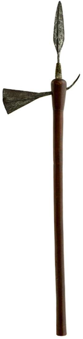TWO LATE 19TH CENTURY ZULU TRIBAL AXES, the first with crescent shaped head and tapering club form: TWO LATE 19TH CENTURY ZULU TRIBAL AXES, the first with crescent shaped head and tapering club form wooden haft, the second with narrow stepped head with upturned spike fluke, the turned wooden haft wi