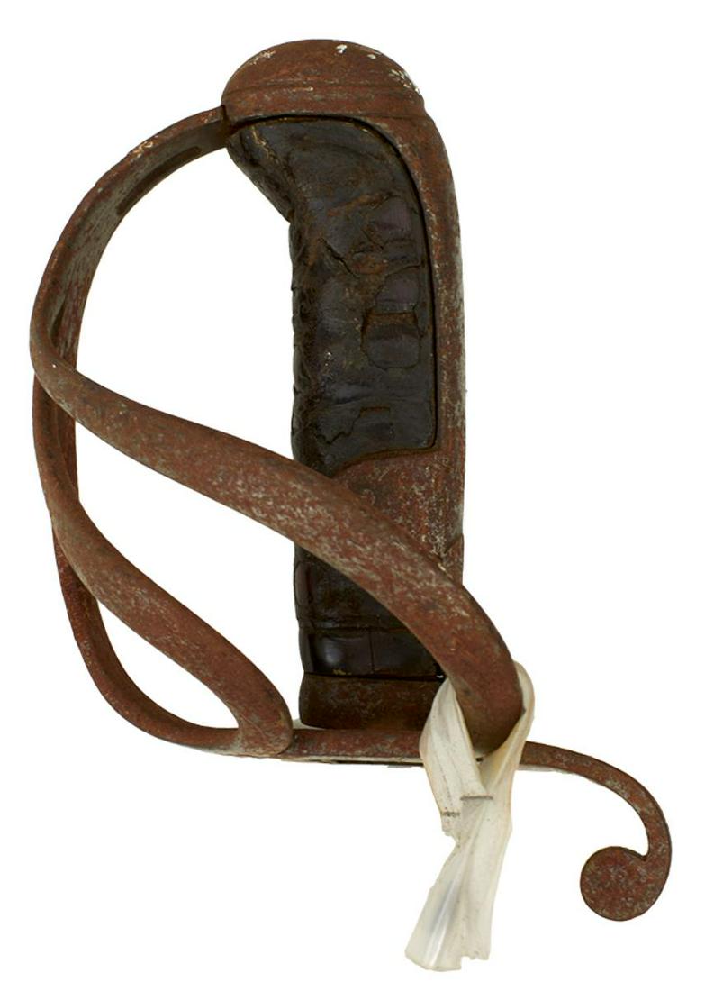 VARIOUS BRITISH SWORD PARTS, a complete hilt for an early Victorian 1827 pattern naval officer's: VARIOUS BRITISH SWORD PARTS, a complete hilt for an early Victorian 1827 pattern naval officer's sword, an EIIR 1897 pattern infantry guard and grip, a GVR 1897 pattern infantry guard in nickel, two V